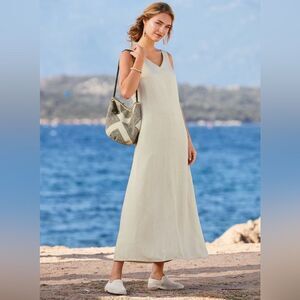 Peruvian Connection Sailcloth Dress Cream Sleeveless Maxi Sz L Vacation Cruise